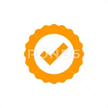 Approved certificate medal icon in flat style. Check mark stamp