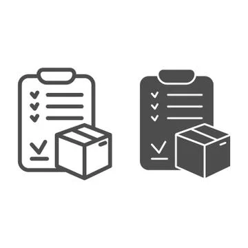 Approved checklist and box line and solid icon, delivery logistic service symbol イラスト素材