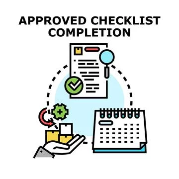 Approved checklist completion process and task management Stock Illustration