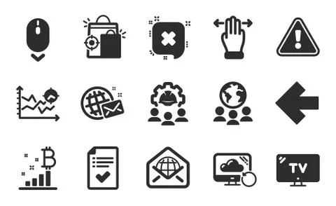Approved checklist, Engineering team and Web mail icons set. Tv, Left arrow and Stock-Illustration