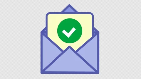 Approved checkmark on successful email delivery icon in cartoon animation. Stock Footage 314997510