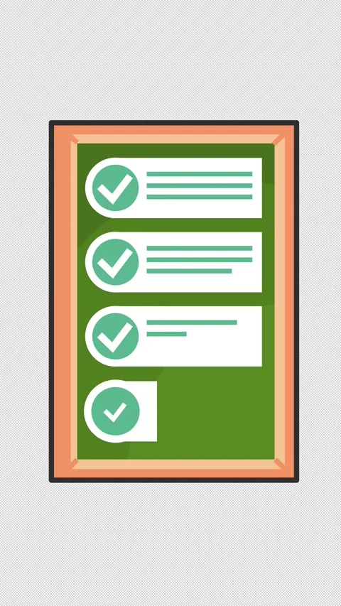 Approved checkmark on task document checklist icon in a cartoon animation. Stock Footage 317113939