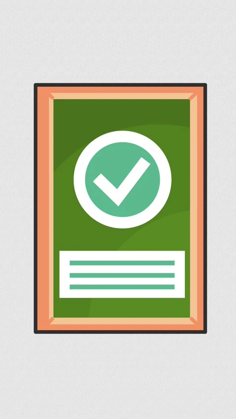 Approved checkmark on task document checklist icon in a cartoon animation. Stock Footage 317113986