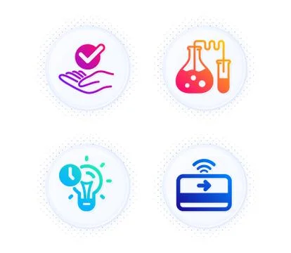 Approved, Chemistry lab and Time management icons set. Contactless payment sign Stock Illustration