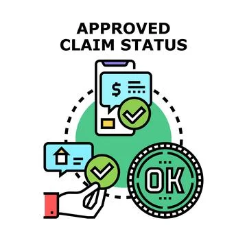 Approved claim status process receiving financial confirmation Stock Illustration
