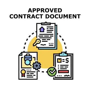 Approved contract document illustrating business agreement process Stock Illustration