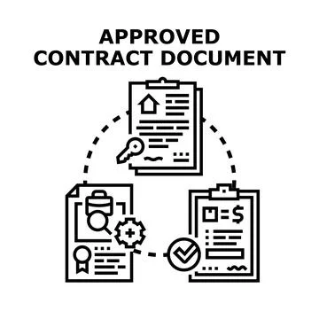 Approved contract document illustrating business agreement process Stock Illustration