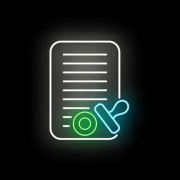 Approved contract document page neon icon Stock Illustration