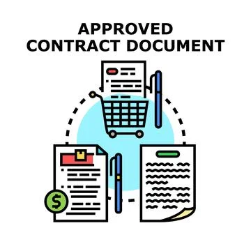 Approved contract document signing agreement transaction concept 스톡 일러스트