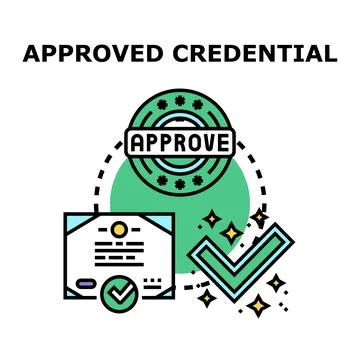 Approved credential concept verifying success document certification Stock Illustration