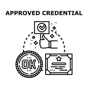 Approved credential process with thumbs up and certificate 스톡 일러스트