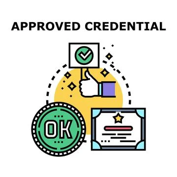 Approved credential process with thumbs up and certificate イラスト素材