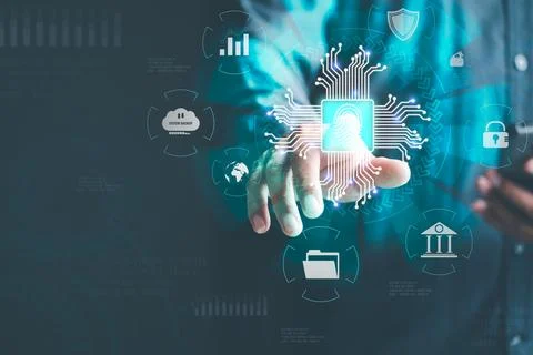 Approved cybersecurity and login authentication With AI database technology.. Stock Photos
