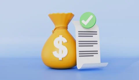 Approved document, check mark, money bag, payment approval, personal financial Stock Illustration