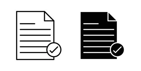 Approved document icon collection in black, Line icons, flat symbols Illustrazione stock