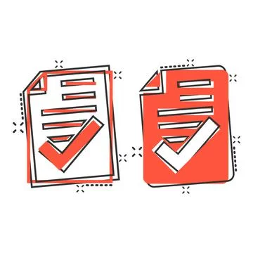 Approved document icon in comic style. Authorize cartoon vector illustration  Stock Illustration