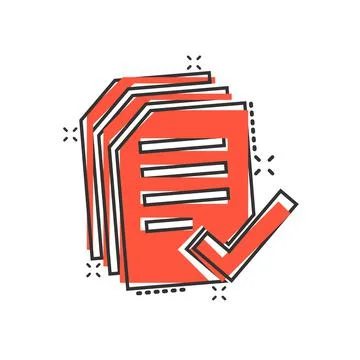 Approved document icon in comic style. Authorize cartoon vector illustration  Stock Illustration
