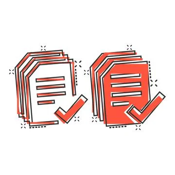 Approved document icon in comic style. Authorize cartoon vector illustration  Stock Illustration