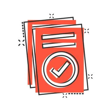 Approved document icon in comic style. Authorize cartoon vector illustration  Stock Illustration