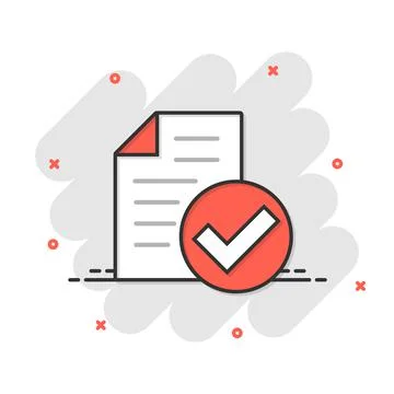 Approved document icon in comic style. Authorize cartoon vector illustration  Stock Illustration