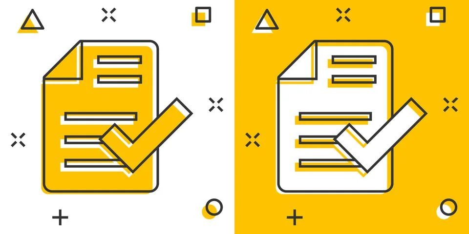 Approved document icon in comic style. Authorize cartoon vector illustration  Stock Illustration
