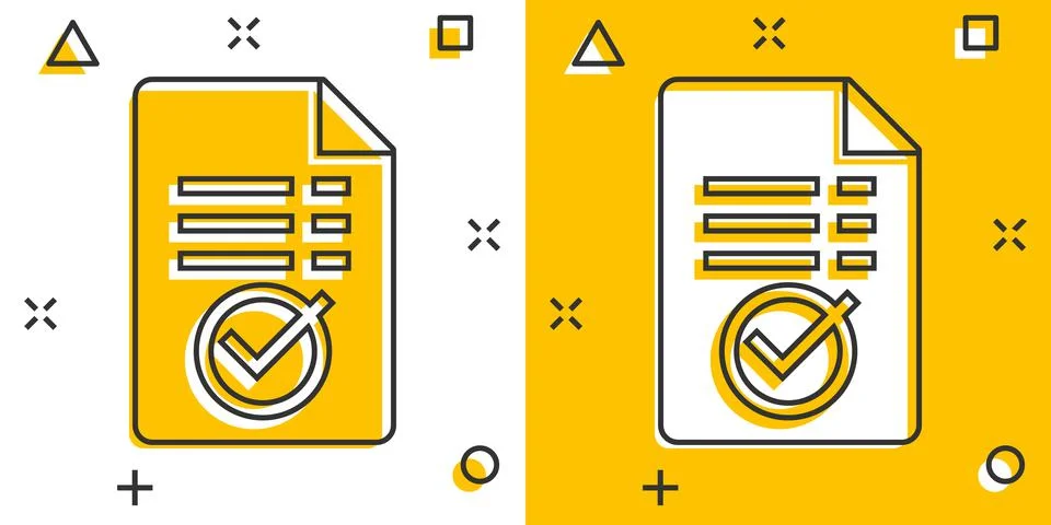 Approved document icon in comic style. Authorize cartoon vector illustration  Stock Illustration