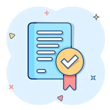 Approved document icon in comic style. Authorize cartoon vector illustration  Stock Illustration