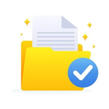 Approved document icon - folder with check mark and file. Vector illustration Stock Illustration