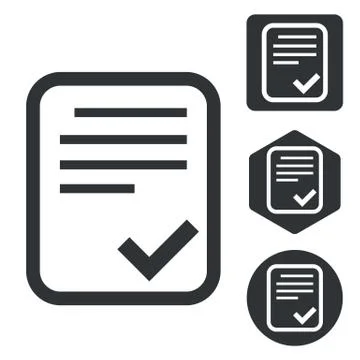 Approved document icon set, monochrome Stock Illustration