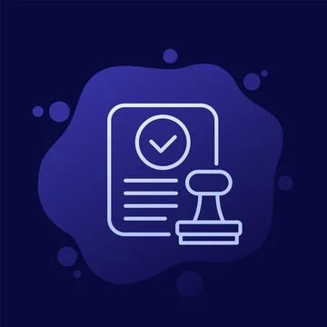 Approved document icon with a stamp, line vector Stock Illustration