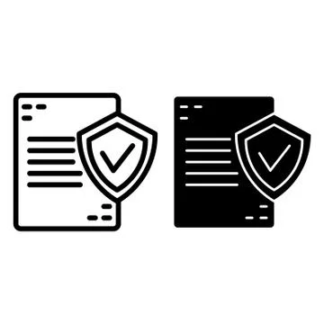 Approved document line and glyph icon. List with shield vector illustration Stock Illustration