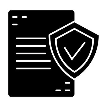 Approved document solid icon. List with shield vector illustration isolated on Illustrazione stock