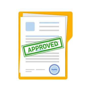 Approved document with text information icon in flat style. Completed file .. Stock Illustration