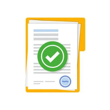 Approved document with text information icon in flat style. Completed file .. Stock Illustration