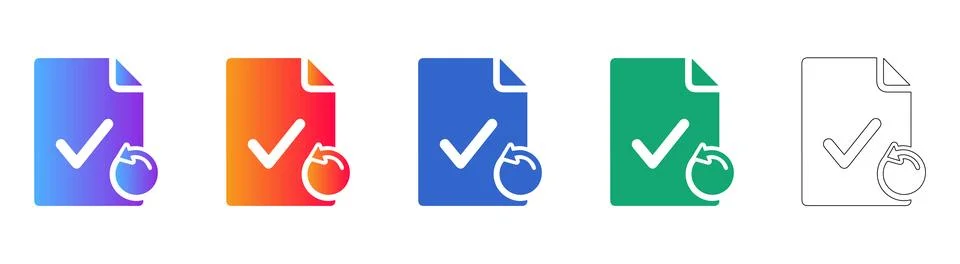 Approved Document With Undo Arrow Icon Set Stock Illustration