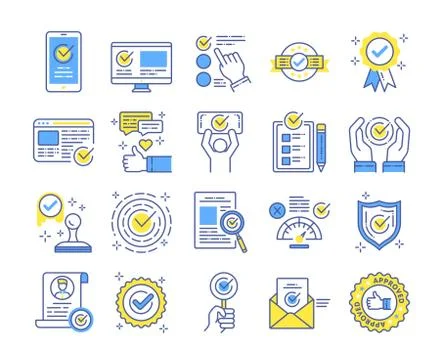 Approved elements color line icons set. Check marks, ticks collection. Checkl Stock Illustration