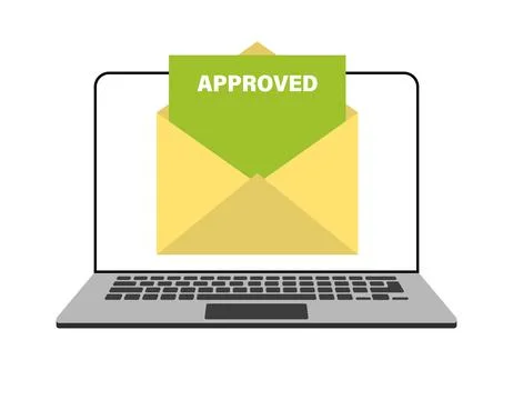 Approved email message in laptop. Good message Stock Illustration