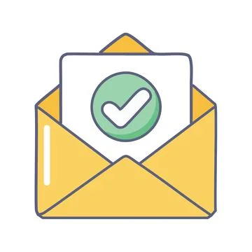 Approved email. Open envelope with a check mark inside, signifying approval.. Stock Illustration