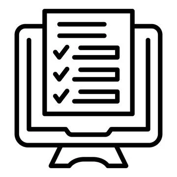 Approved exam icon outline vector. Online computer test Illustrazione stock