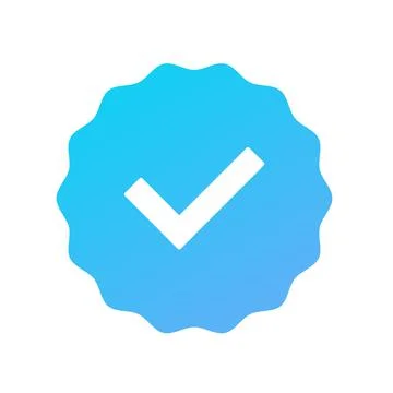 Approved icon. White check mark with blue circle shape. Sparkle Star Sticker Stock Illustration