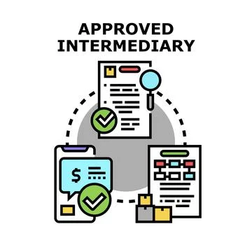 Approved intermediary facilitating business process and transaction Stock Illustration