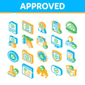 Approved Isometric Icons Set Vector Stock Illustration