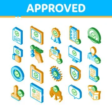 Approved Isometric Icons Set Vector Stock Illustration