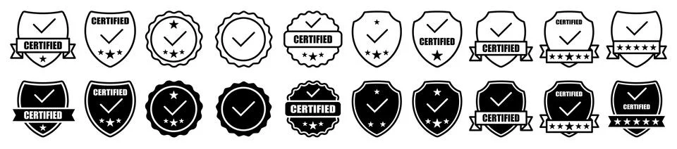 Approved label icon sign vector set. Collection of approval badge with chec.. Stock Illustration