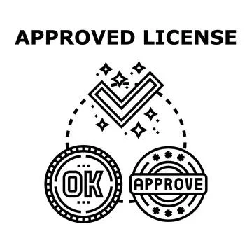 Approved license concept with checkmark and labels Illustrazione stock