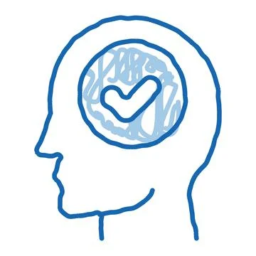 Approved Mark In Man Silhouette Mind doodle icon hand drawn illustration Stock Illustration