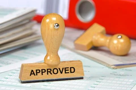 Approved printed on rubber stamp Stock Photos