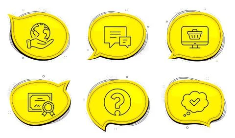 Approved, Question mark and Comment icons set. Web shop sign. Comic message, Ask Stock Illustration