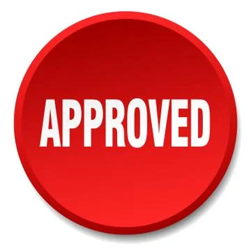 Approved red round flat isolated push button Stock Illustration