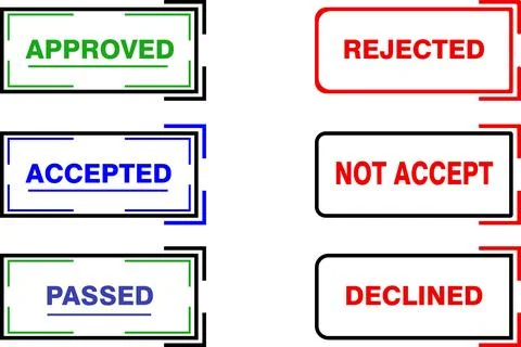 Approved Rejected Accepted Declined Passed Stamp Labels Vector Set Stock Illustration